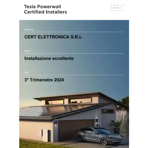 Certificato Tesla per l'Installazione Eccellente - 3° trimestre 2024